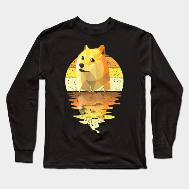 Vintage cute dog reflected on lights of moon Long Sleeve T-Shirt by mutarek